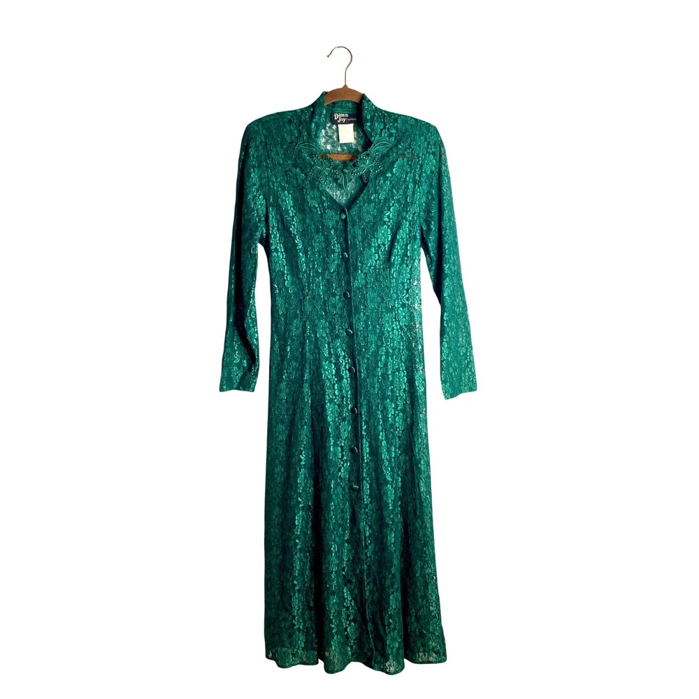 Vtg 90s Dawn Joy Green Lace Midi Dress Corset Back Whimsigoth Fairy Grunge